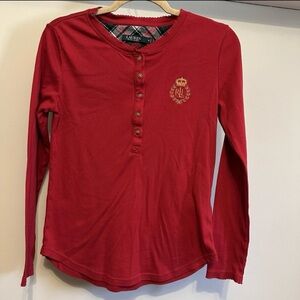 Ralph Lauren Women’s Red Long Sleeve Henley Top Sleep Shirt Size Medium Cotton